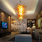 Large Orange & Amber Flame Art Glass Chandelier Chihuly-Style Sun Flare Hand-Blown Glass Pendant light