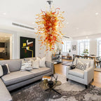 Large Orange & Amber Flame Art Glass Chandelier Chihuly-Style Sun Flare Hand-Blown Glass Pendant light