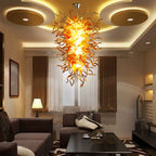 Large Orange & Amber Flame Art Glass Chandelier Chihuly-Style Sun Flare Hand-Blown Glass Pendant light