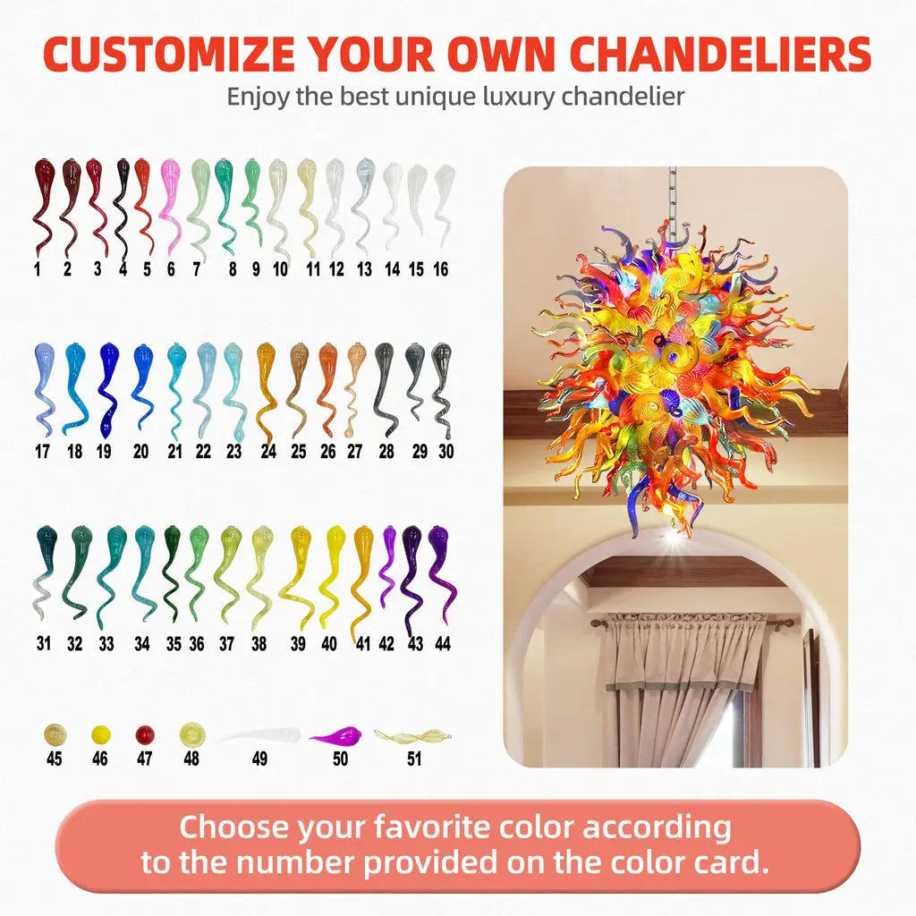Radiant Kaleidoscope Chihuly-Style Blown Glass Chandelier Hanging Glass Sculpture Art Pendant Light For Villas Staircases