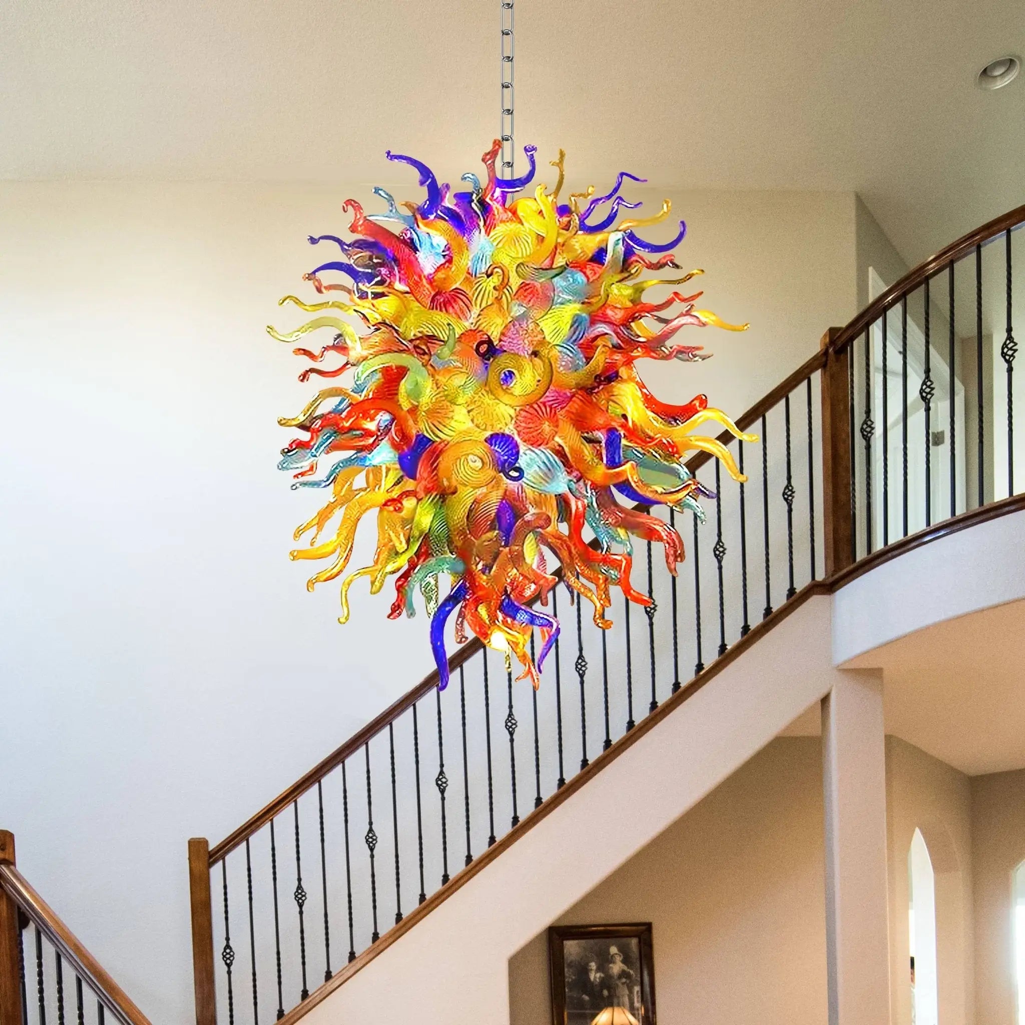 Radiant Kaleidoscope Chihuly-Style Blown Glass Chandelier Hanging Glass Sculpture Art Pendant Light For Villas Staircases