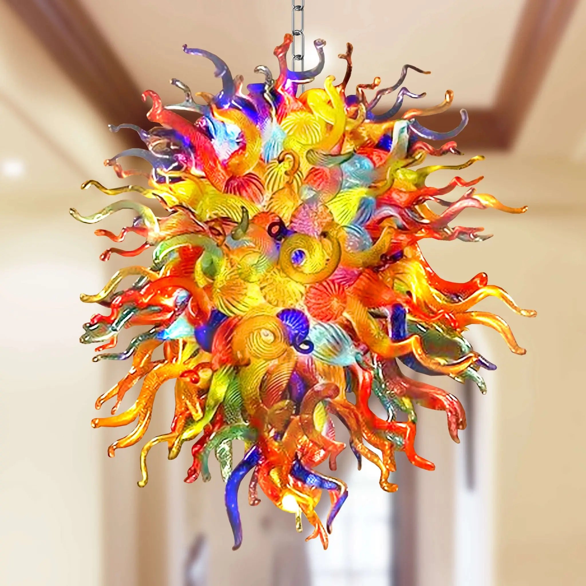 Radiant Kaleidoscope Chihuly-Style Blown Glass Chandelier Hanging Glass Sculpture Art Pendant Light For Villas Staircases