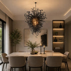 Smoke Grey Hand-Blown Glass Art Chandelier Stormy Nebula Organic Glass Sculptural Pendant Light