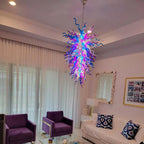 Luxury Stained Glass Art Chandelier Colorful Handcrafted Sculptural Pendant Light with Vibrant Glass Waves
