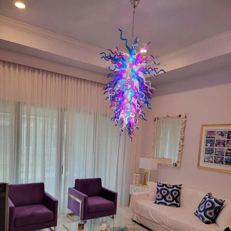 Luxury Stained Glass Art Chandelier Colorful Handcrafted Sculptural Pendant Light with Vibrant Glass Waves