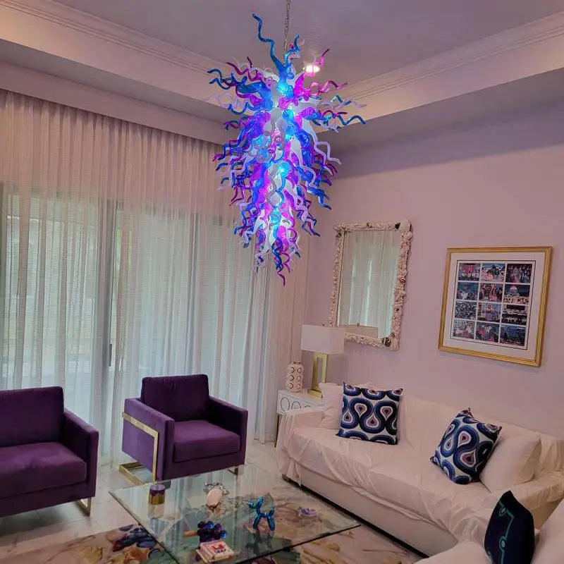 Luxury Stained Glass Art Chandelier Colorful Handcrafted Sculptural Pendant Light with Vibrant Glass Waves