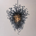 Smoke Grey Hand-Blown Glass Art Chandelier Stormy Nebula Organic Glass Sculptural Pendant Light