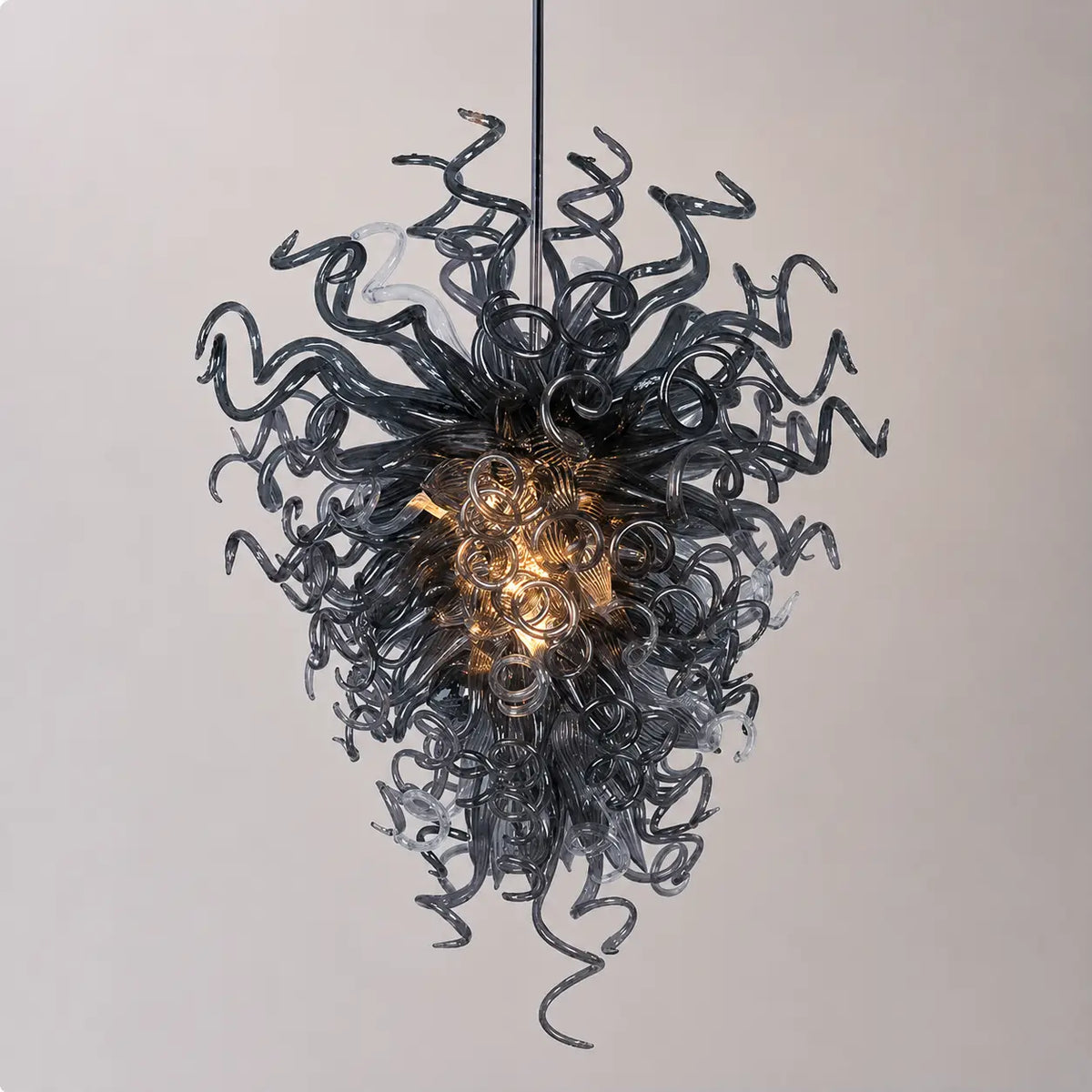 Smoke Grey Hand-Blown Glass Art Chandelier Stormy Nebula Organic Glass Sculptural Pendant Light