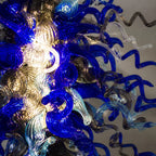 Blown Twisted Glass Art Chandelier Sapphire Blue Soft Aqua and Grey Sculptural Pendant Light
