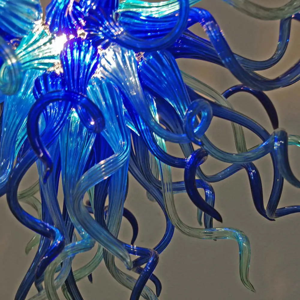 Ocean-Inspired Sapphire and Aqua Hand-Blown Glass Chandelier Artisan Coastal Statement Pendant Light