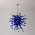 Blown Twisted Glass Art Chandelier Sapphire Blue Soft Aqua and Grey Sculptural Pendant Light