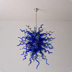 Blown Twisted Glass Art Chandelier Sapphire Blue Soft Aqua and Grey Sculptural Pendant Light