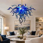 Ocean-Inspired Sapphire and Aqua Hand-Blown Glass Chandelier Artisan Coastal Statement Pendant Light
