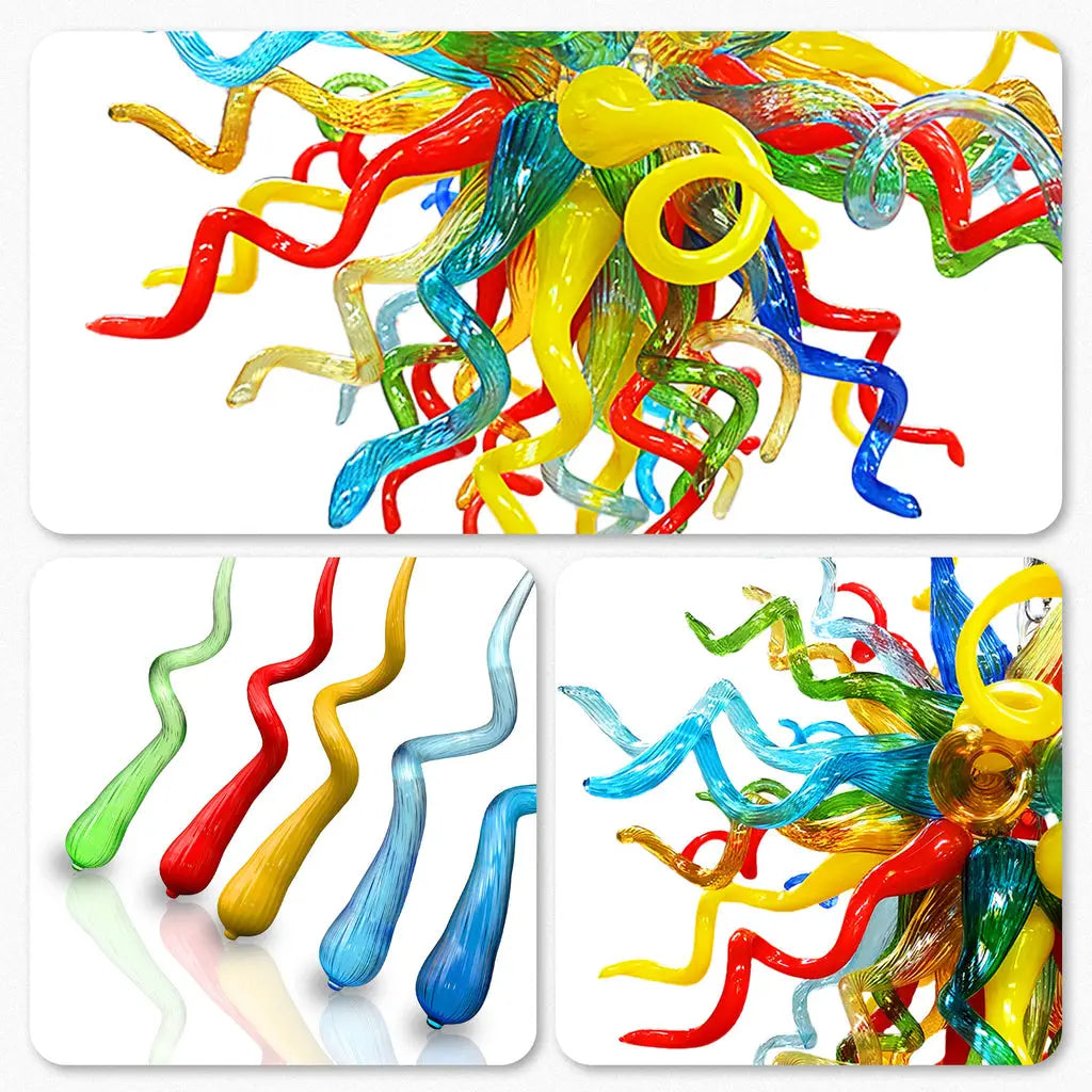 Radiant Spectrum Murano Chihuly-Style Artisan Blown Glass Chandelier Modern Luxury Hanging Glass Sculpture Light