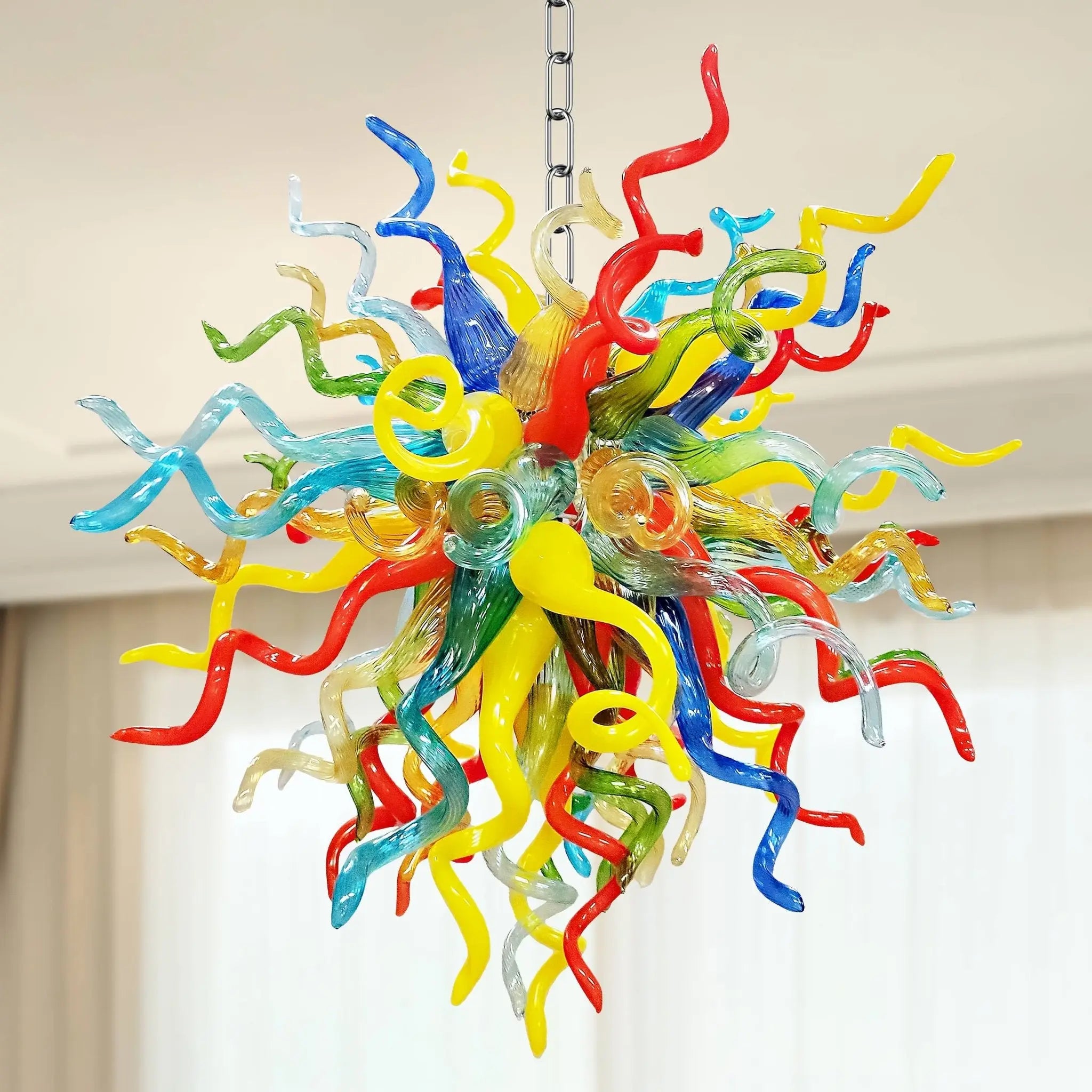 Radiant Spectrum Murano Chihuly-Style Artisan Blown Glass Chandelier Modern Luxury Hanging Glass Sculpture Light