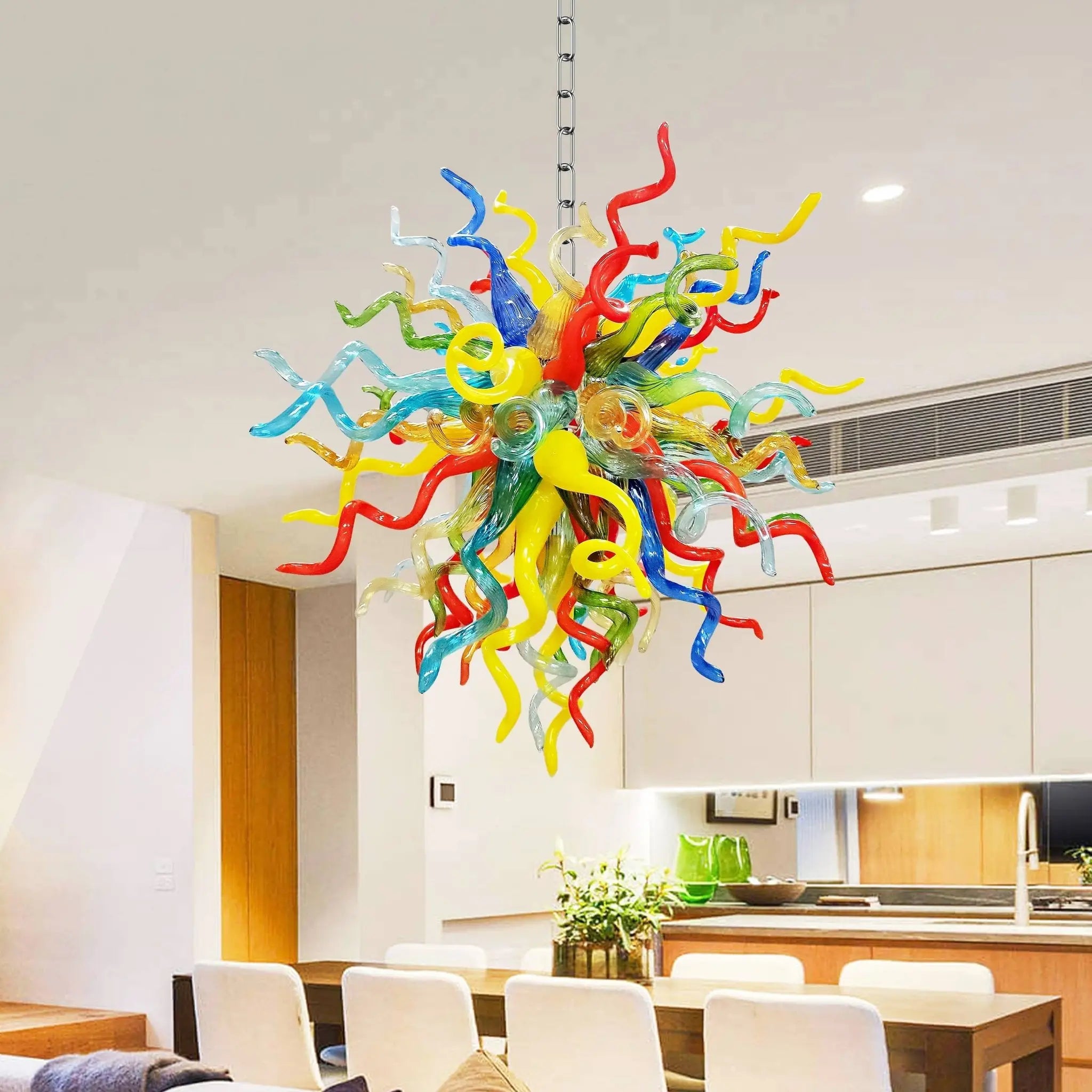 Radiant Spectrum Murano Chihuly-Style Artisan Blown Glass Chandelier Modern Luxury Hanging Glass Sculpture Light