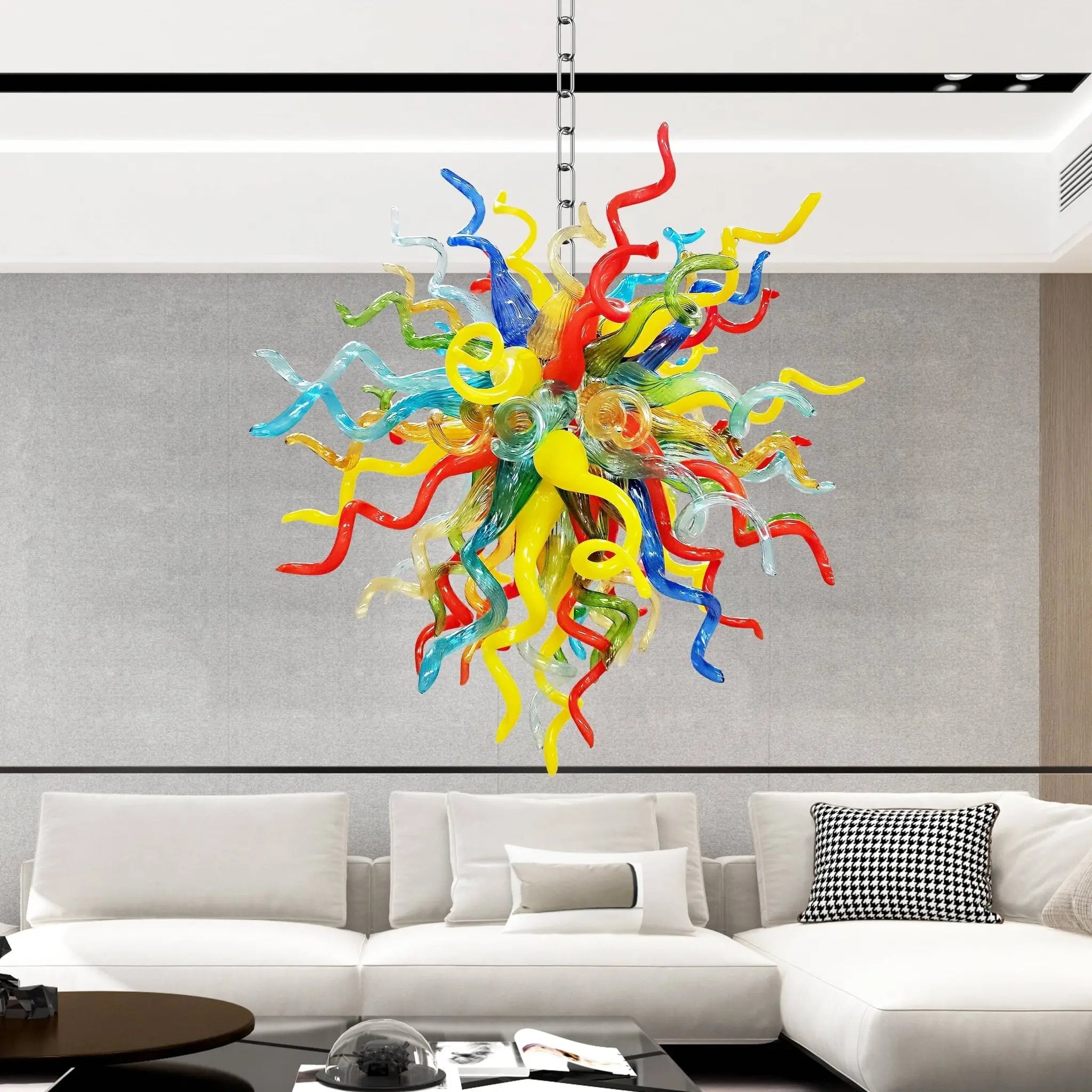 Radiant Spectrum Murano Chihuly-Style Artisan Blown Glass Chandelier Modern Luxury Hanging Glass Sculpture Light