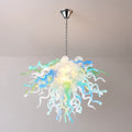 Blue White Green Artisan Blown Glass Chandelier Handcrafted Sculptural Pendant Light with Colorful Glass Accents