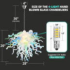 Blue White Green Artisan Blown Glass Chandelier Handcrafted Sculptural Pendant Light with Colorful Glass Accents
