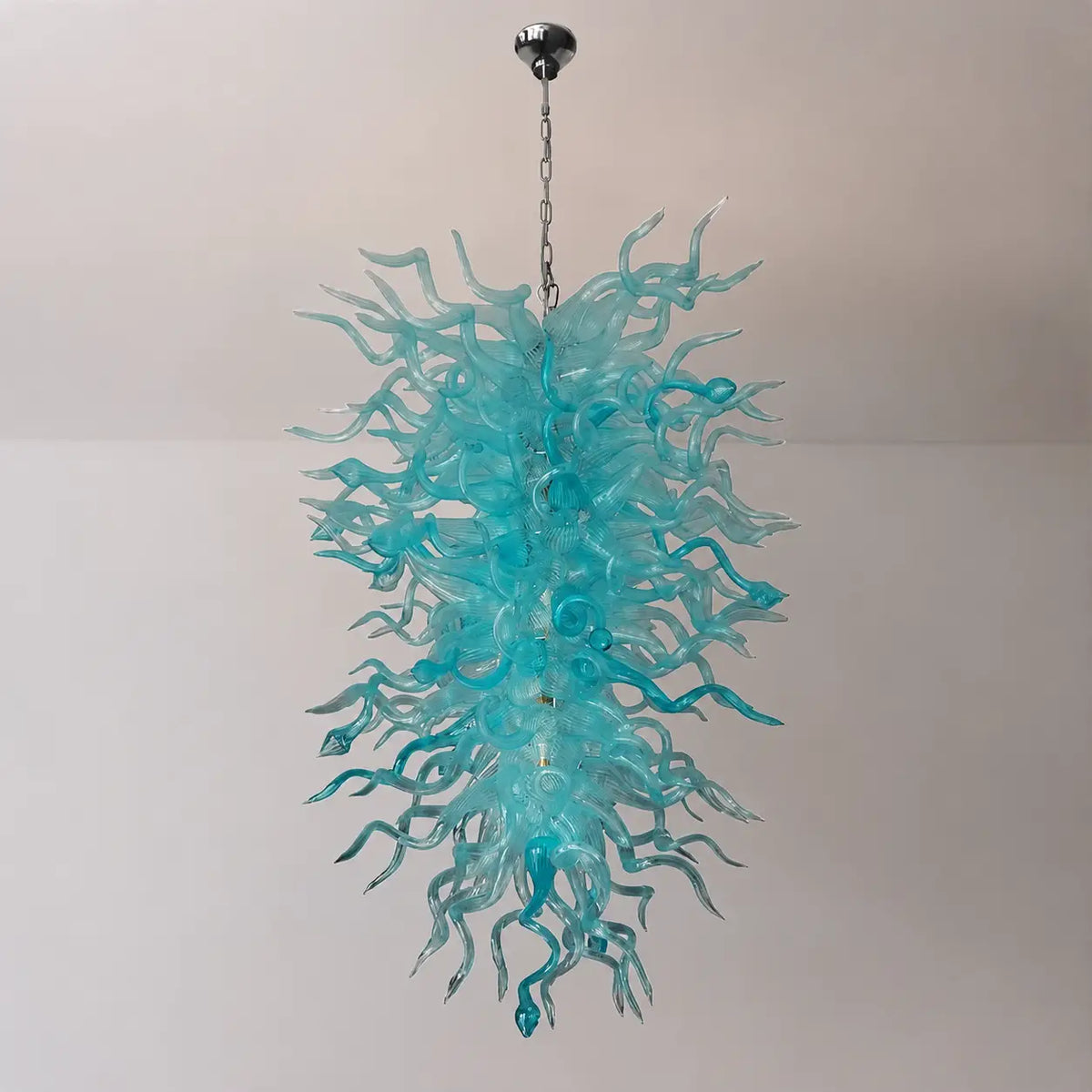 Artisan Blue Seaweed Blown Glass Chandelier Handcrafted Sculptural Pendant Light
