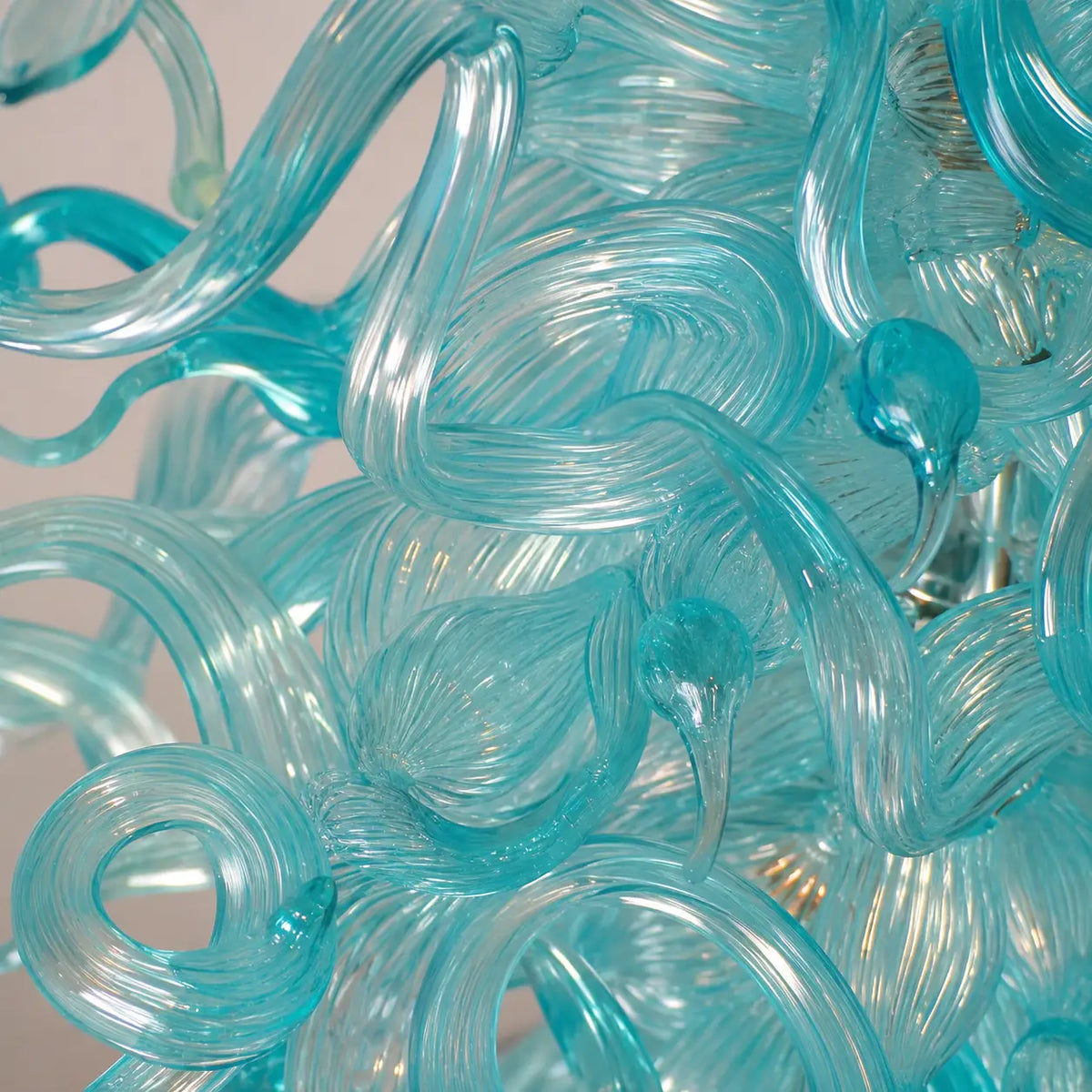 Artisan Blue Seaweed Blown Glass Chandelier Handcrafted Sculptural Pendant Light