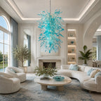 Artisan Blue Seaweed Blown Glass Chandelier Handcrafted Sculptural Pendant Light