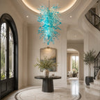 Artisan Blue Seaweed Blown Glass Chandelier Handcrafted Sculptural Pendant Light
