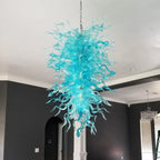 Artisan Blue Seaweed Blown Glass Chandelier Handcrafted Sculptural Pendant Light