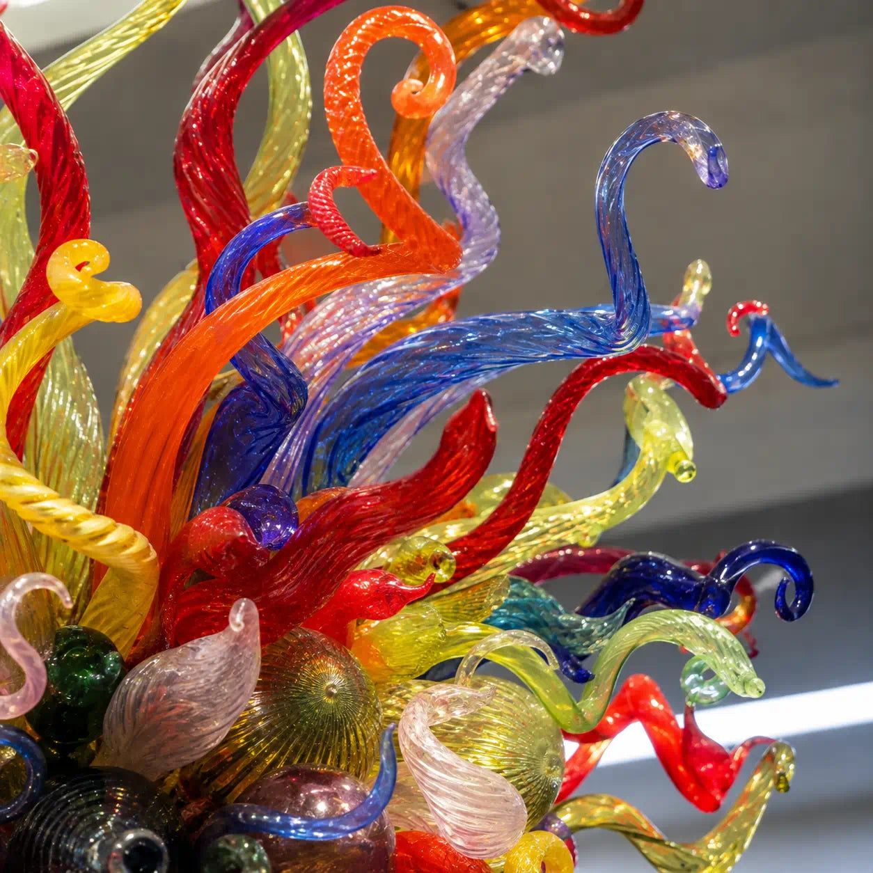 Large Multi-Color Blown Glass Chandelier Giant Vertical Colorful Murano Style Pendant Light Grand Carnival