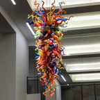Large Multi-Color Blown Glass Chandelier Giant Vertical Colorful Murano Style Pendant Light Grand Carnival