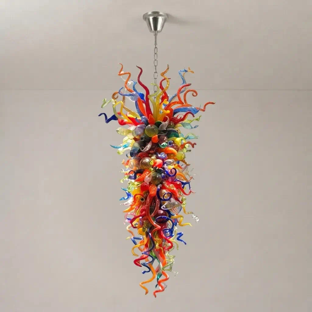 Large Multi-Color Blown Glass Chandelier Giant Vertical Colorful Murano Style Pendant Light Grand Carnival
