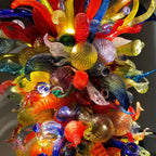 Large Multi-Color Blown Glass Chandelier Giant Vertical Colorful Murano Style Pendant Light Grand Carnival