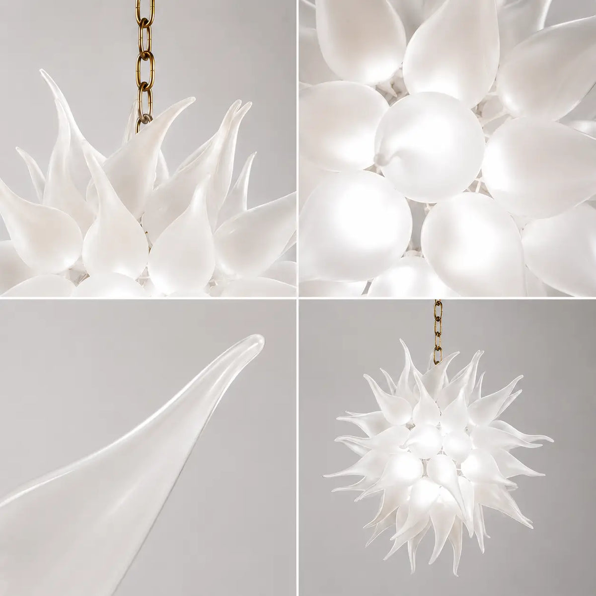 Modern White Sea Urchin Blown Glass Chandelier Sputnik Starburst Handmade Frosted Glass Pendant Light