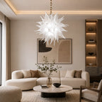 Modern White Sea Urchin Blown Glass Chandelier Sputnik Starburst Handmade Frosted Glass Pendant Light
