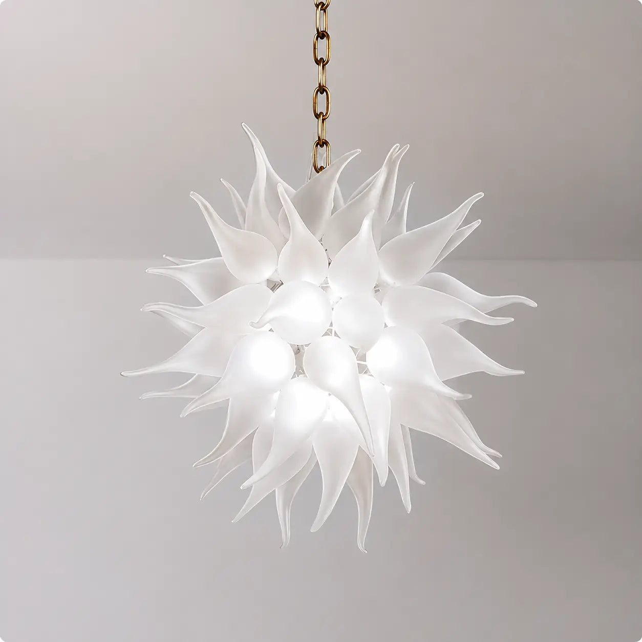 Modern White Sea Urchin Blown Glass Chandelier Sputnik Starburst Handmade Frosted Glass Pendant Light