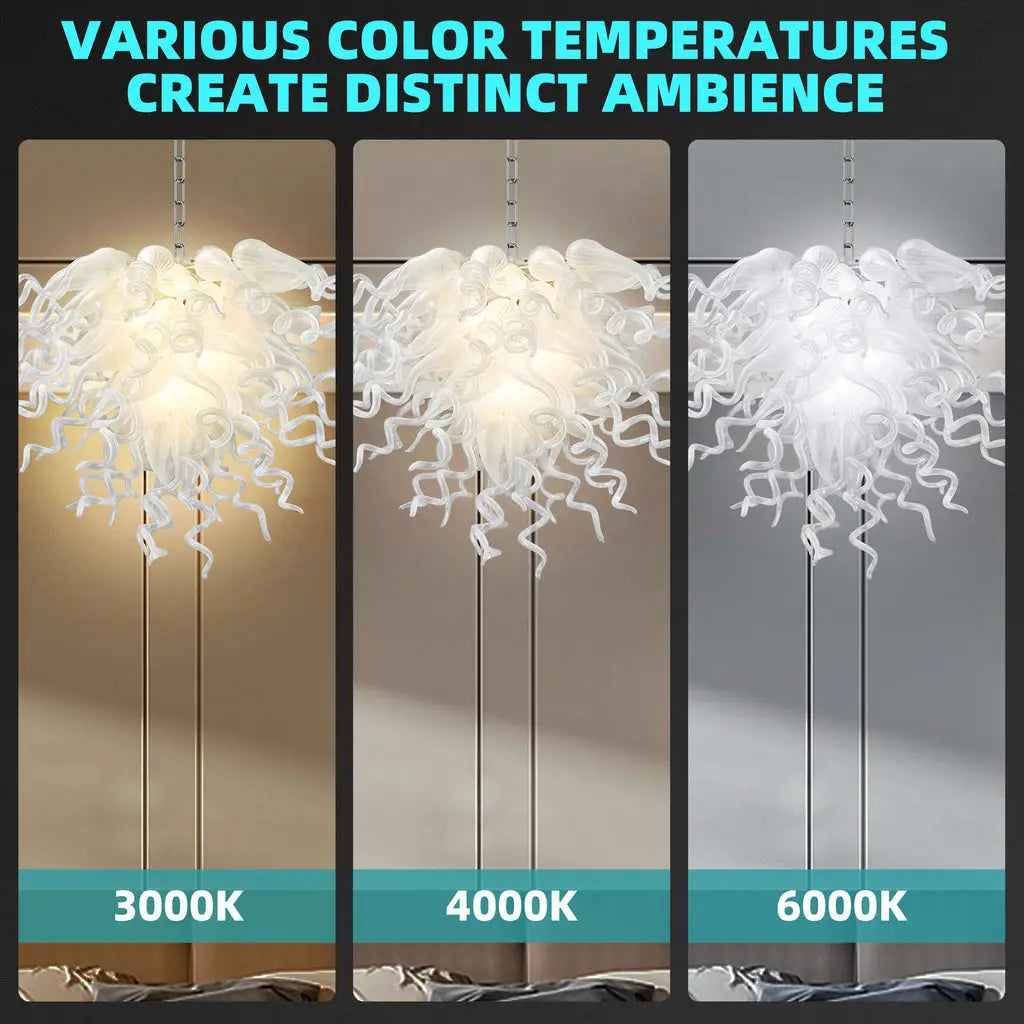Minimalist Pure White Blown Glass Art Chandelier Modern Glass Sculptural Pendant Light