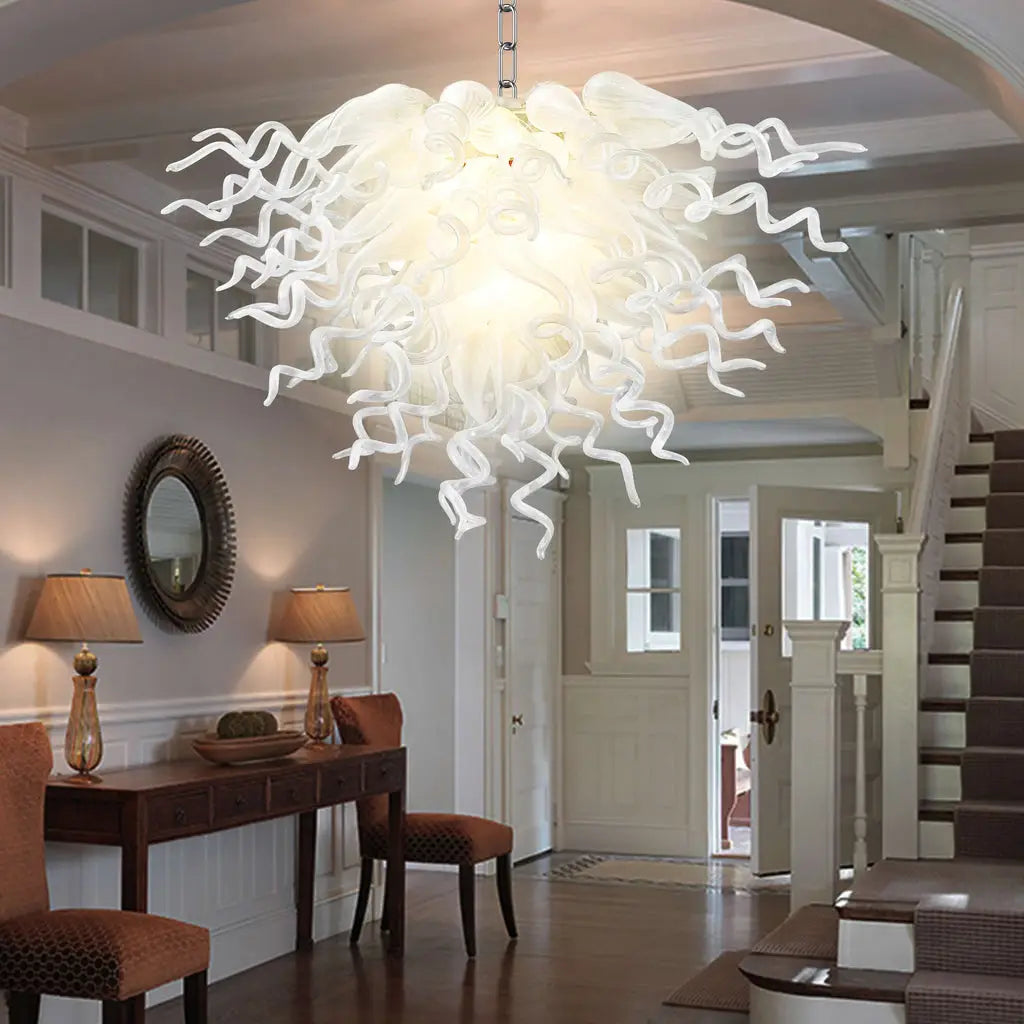 Minimalist Pure White Blown Glass Art Chandelier Modern Glass Sculptural Pendant Light
