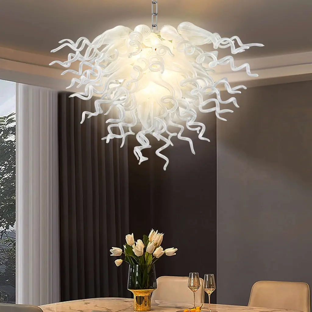 Minimalist Pure White Blown Glass Art Chandelier Modern Glass Sculptural Pendant Light