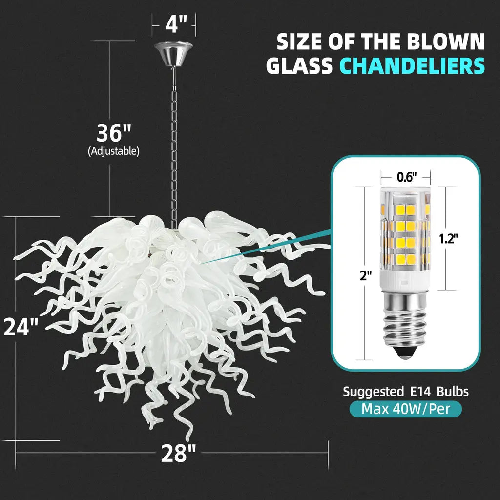 Minimalist Pure White Blown Glass Art Chandelier Modern Glass Sculptural Pendant Light