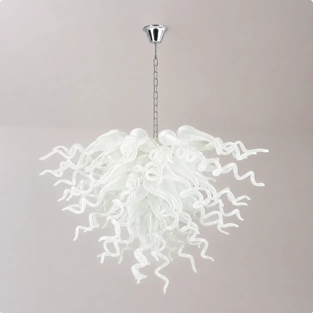 Minimalist Pure White Blown Glass Art Chandelier Modern Glass Sculptural Pendant Light