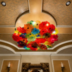 Large Murano-Style Glass Plate Chandelier Colorful Vibrant Lotus Floral Disc Pendant Light