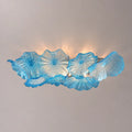 Large Blue Murano-Style Glass Lotus Plate Ceiling Light Sculptural Floral Disc Chandelier