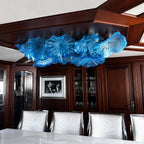Large Blue Murano-Style Glass Lotus Plate Ceiling Light Sculptural Floral Disc Chandelier