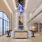 Midnight Nebula Blown Tentacle Glass Art Chandelier Luxury Blue Black and White Sculptural Pendant Light