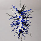 Midnight Nebula Blown Tentacle Glass Art Chandelier Luxury Blue Black and White Sculptural Pendant Light