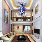 Midnight Nebula Blown Tentacle Glass Art Chandelier Luxury Blue Black and White Sculptural Pendant Light