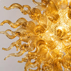 Golden Sun Rising Blown Glass Chandelier Artistic Sculptural Pendant Light with Handcrafted Glass Rays