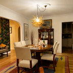 Golden Sun Rising Blown Glass Chandelier Artistic Sculptural Pendant Light with Handcrafted Glass Rays