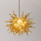 Golden Sun Rising Blown Glass Chandelier Artistic Sculptural Pendant Light with Handcrafted Glass Rays