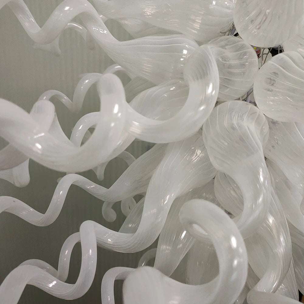Artisan Hand-Blown White Glass Art Chandelier Modern Sculptural Pendant Light Fixture